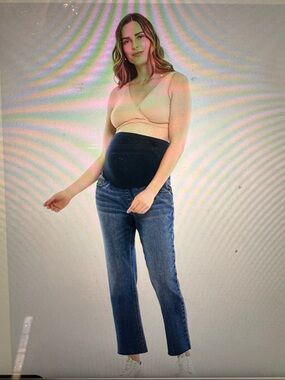 Motherhood Maternity Straight-Leg Jeans with Black Belly Panel - Blue Denim